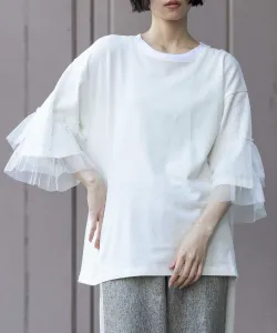 Топ из флиса и тюля с оборками на рукавах