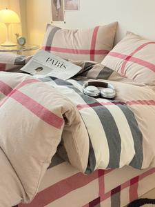 MIDO HOUSE Комплект постельного белья 1,5 м, 4 предмета: пододеяльник на 180×220 см, простыня, 2 наволочки, цвет Baoli-Ka Large Grid, класс А, детский стандарт, гипоаллергенно