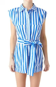 Полосатый комбинезон с декоративными складками и поясом, синий Grey Lab