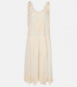 Платье миди из каскадского хлопка с кружевом Zimmermann, Cream