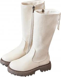 Детские сапоги до колена для девочек, сапоги средней длины, верховые сапоги, искусственная кожа, молния, панк/гот стиль, осень-зима, с бантом, боевые сапоги, маленькие и большие размеры Generic, A01 White