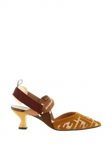 Туфли-лодочки из сетки с колибри FENDI, коричневый