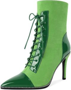 Женские ботильоны SAMMITOP на шнуровке с высоким каблуком-стилетто, заостренным носком, модные ботильоны с серебристой вышивкой и боковой молнией, короткие ботинки на каблуке 10 см