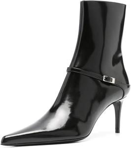 Женские ботильоны Maiyang с заостренным носком, боковой молнией, тонким средним каблуком из глянцевой лакированной кожи, модные повседневные и праздничные туфли, размер 4-16 US, Black
