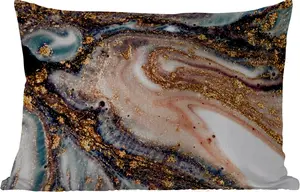 Подушка для улицы - под мрамор - золото - черный - блестящий - шикарный - 50 x 30 см - водонепроницаемая - подушка для отдыха - подушка для дивана - украшение для гостиной MuchoWow