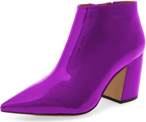 Женские ботильоны XYD из веганской кожи с острым носком, широким каблуком и боковой молнией, Purple