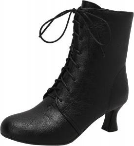 Женские минималистичные ботильоны на блок-каблуке с шнуровкой, повседневные короткие ботинки с круглым носком для ежедневной носки XIEPP, Black