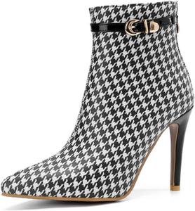 Женские ботильоны на высоком каблуке Alyaafifa с заостренным носком, модель Stiletto, из лакированной кожи, с закрытым носком и молнией, элегантные сексуальные ботинки для вечеринок и мероприятий, Plaid - Black