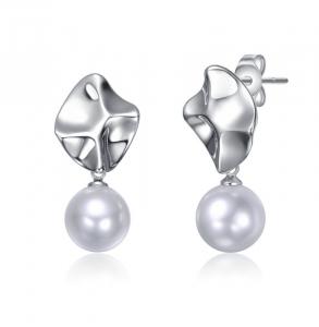 Серьги-капли в современном стиле с абстрактным рисунком, покрытые белым золотом и круглым жемчугом Rachel Glauber, белый