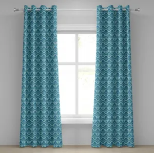 Шторы на люверсах из дамасской ткани ABAKUHAUS с синим узором и плиткой - Возрождение западного искусства с влиянием расцвета барокко, декоративные двухпанельные шторы, 280 см x 225 см, цвет морской волны Abakuhaus