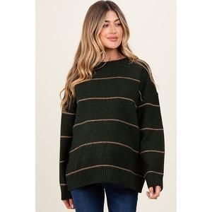 Полосатый свитер с удлиненными плечами для беременных Pinkblush, Olive Green