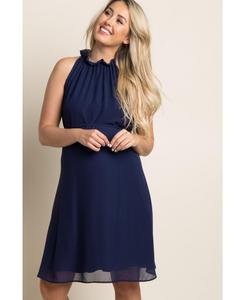 Черное шифоновое платье для беременных с высоким воротником Pinkblush, Navy blue