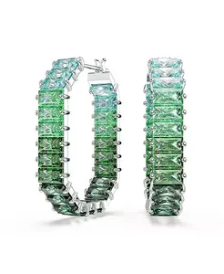 Серьги-Кольца Matrix с родиевым покрытием огранки «багет» Swarovski, green