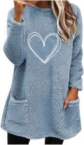 Свитшот Love Heart Sherpa для женщин, уютный флисовый с карманами