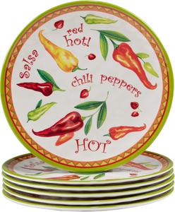 Certified International Red Hot меламиновые салатники/десертные тарелки 23 см, набор 6 шт, мультиколор