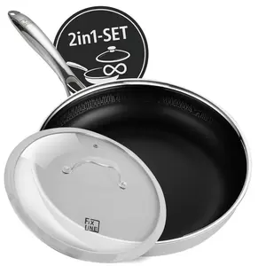 Сковорода FIXLINE с высококачественной стеклянной крышкой, 28 см. Прочное керамическое покрытие. Подходит для всех типов плит, включая индукционные. Можно использовать в духовке. Идеальный набор. Fixline