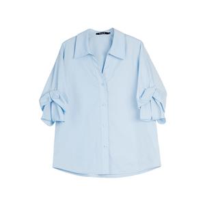ELLE Рубашка женская синяя с лацканами тонкая