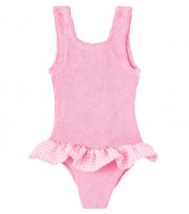 Купальник Denise с оборками в клетку Hunza G Kids, Milkshake/Pink