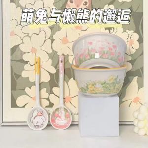 Ceramics Kawaii Duo набор из 2 мисок и 2 ложек, 12 см миска для риса большой вместимости детская посуда керамика, комплект из 4 предметов