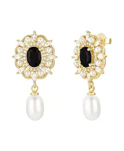 Серьги-Подвески с позолоченным жемчугом Untamed Petals, gold