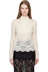 Rabanne Кружевной топ с длинными рукавами, кремового цвета