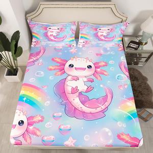 Erosebridal Комплект постельного белья Rainbow Axolotl с морским принтом, Light Pink