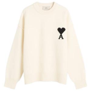 Валяный джемпер из мериносовой шерсти с круглым вырезом Ami Paris, Ecru/Noir