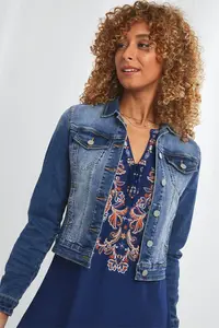 Классическая укороченная джинсовая куртка среднего синего цвета Essentials Joe Browns, синий