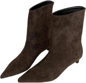 Женские винтажные ботильоны с острым носком, низким каблуком, без застежки, весна-осень, теплые, для вечеринки Generic, Coffee