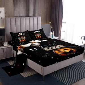 Erosebridal Комплект постельного белья Happy Halloween с принтом привидений, кошек, тыкв и летучих мышей, Black,white,orange