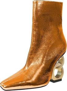 Женские модные ботильоны XYD с боковой молнией, двойной цепочкой и широким каблуком, закрытым квадратным носком, для вечеринок, клубов и мероприятий, Goldenrod