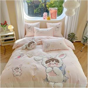 Generic Комплект постельного белья для девочек с аппликацией кролика и вышивкой, хлопок