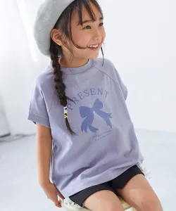 Футболка с коротким рукавом и французским реглан-принтом Devil Lab для девочек, 100% хлопок, коллекция весна-лето 2025 Devirock, цвет 008-Ribbon-G Blue