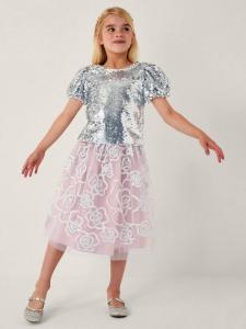 Детский топ с пайетками и пышными рукавами Monsoon, Silver