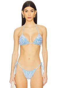 Треугольный бикини-топ Capri Beach Bunny, blue shell sequins