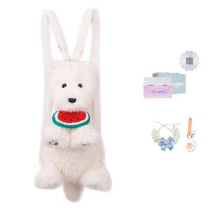 Плюшевая кукла West Highland в виде рюкзака игрушка с брелоком в виде кошачьей лапки и шарфом 40*20*20см высота Chongker