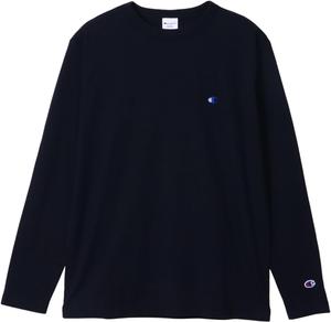 Мужская футболка с длинным рукавом Champion, круглый вырез, 100% хлопок, вышитый логотип, базовая модель, C8-X408, темно-синий