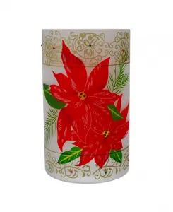 Рождественский подсвечник из беспламенного стекла с пуансеттиями, расписанными вручную, 10 дюймов Northlight, red