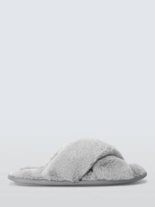 Экологичные слайдеры с перекрестными ремешками из искусственного меха John Lewis, Grey