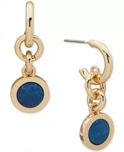 Двойные серьги-подвески синего цвета с золотистой инкрустацией Dkny, navy