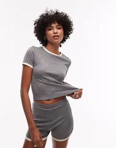 Футболка на каждый день с контрастной оборкой по краю серого меланжевого цвета Topshop