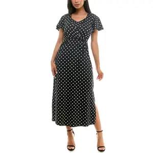 Женское платье макси с воланами на рукавах и эффектом нижней сорочки Nina Leonard, цвет black ivory