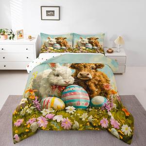 Erosebridal Комплект постельного белья Easter Egg Bunny с цветочным принтом для детской комнаты, Brown White