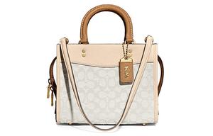 COACH Повседневная сумка через плечо из жаккардовой ткани с кожаными вставками среднего размера для женщин в мультиколоре