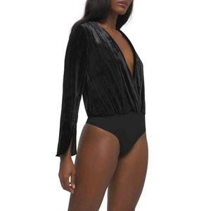 Боди Velvet Wrap с V-образным вырезом и длинными рукавами черного цвета GOOD AMERICAN