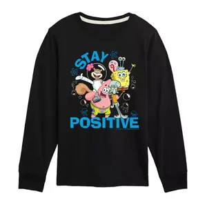 Мальчики 8-20 футболка с длинным рукавом и принтом SpongeBob "Оставайся на позитиве" Nickelodeon, черный