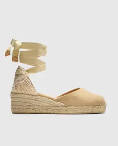 Женские эспадрильи Carina на танкетке из стираного хлопка, с кружевной застежкой Castañer, бежевый