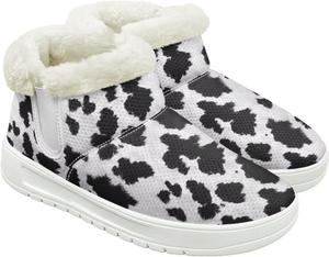 Зимние ботинки для женщин и мужчин, слипоны, снежные туфли, для походов и путешествий, для ходьбы босиком, с нескользящей резиновой подошвой, модный подарок Cugasmaru, Animal Print Cow