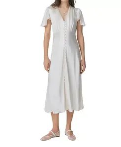 Платье Grace из атласа с пуговицами и V-образным вырезом Ghost London, белый