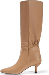 Женские высокие сапоги Coutgo с острым носком на невысоком каблуке, зимние сапоги на бедро, длинные ботфорты, обувь для платья, Light Brown